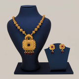 Matte Golden Carved Balls Big Pendant Necklace Set