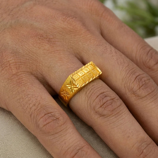 Men's Gold Plated Rectangle Signet Finger Ring