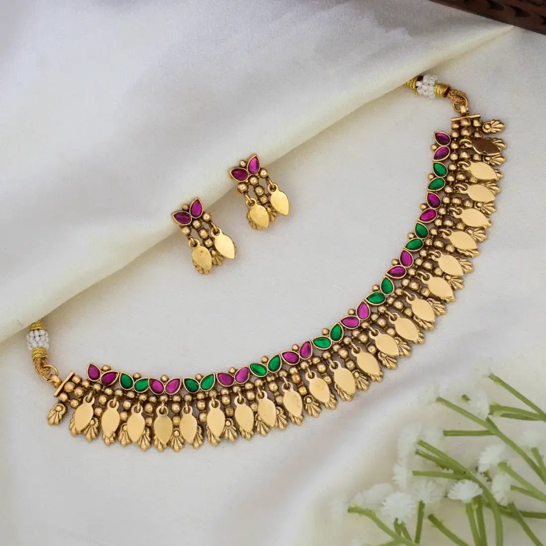 Antique Multi-colour Stone Elakkathali Choker Set