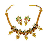 Multi-colour Kemp Stone Matte Lotus Necklace Set