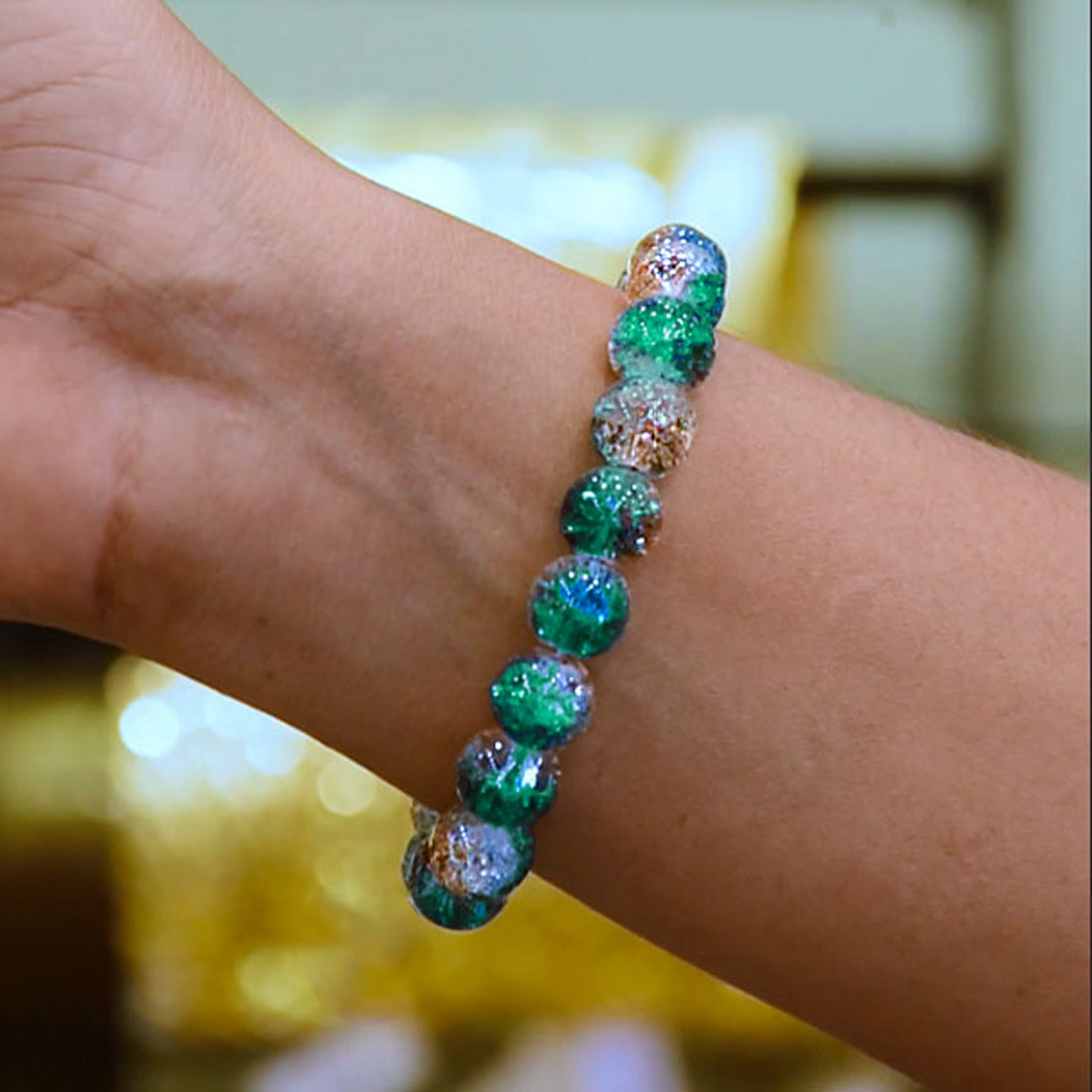 Multicolor-Crackle-Green-Crystal-Beaded-Bracelet