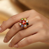 Classic Gold Plated Floral Navratna Model Ladies Finger Ring