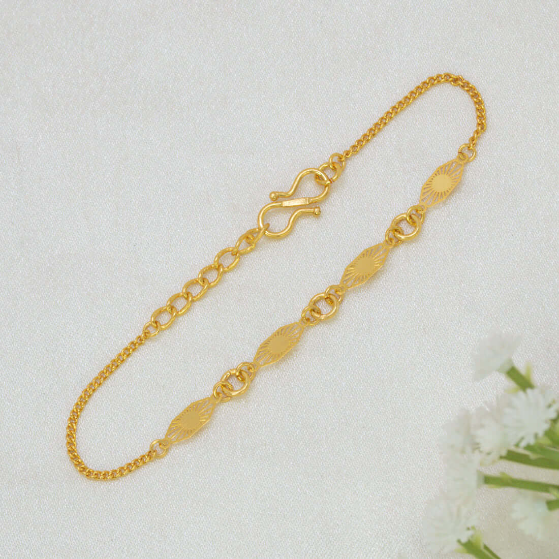 Gold Plated Sunburst Marquise Curb Chain Bracelet