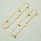 Gold Plated Box Chain Stone Charm Anklets - Multi