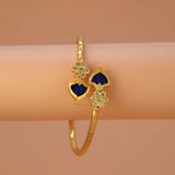 Gold Plated Floral CZ Stones Open Palakka Bangle - Blue