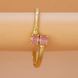 Gold Plated Dual Oval Stone Cuff Bangle - Pastel Pink