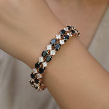 OvalBlackandSquareWhiteCZRoseGoldPlatedBangles