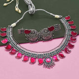 Oxidised german silver enamel mango choker set