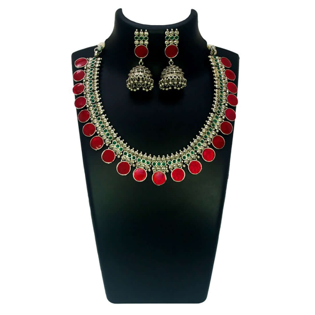 Oxidised german silver enamel -round choker set