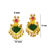 South Indian Traditional big Green Palakka Ear Studs with golden bead hangings