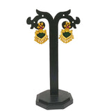 South Indian Traditional big Green Palakka Ear Studs with golden bead hangings
