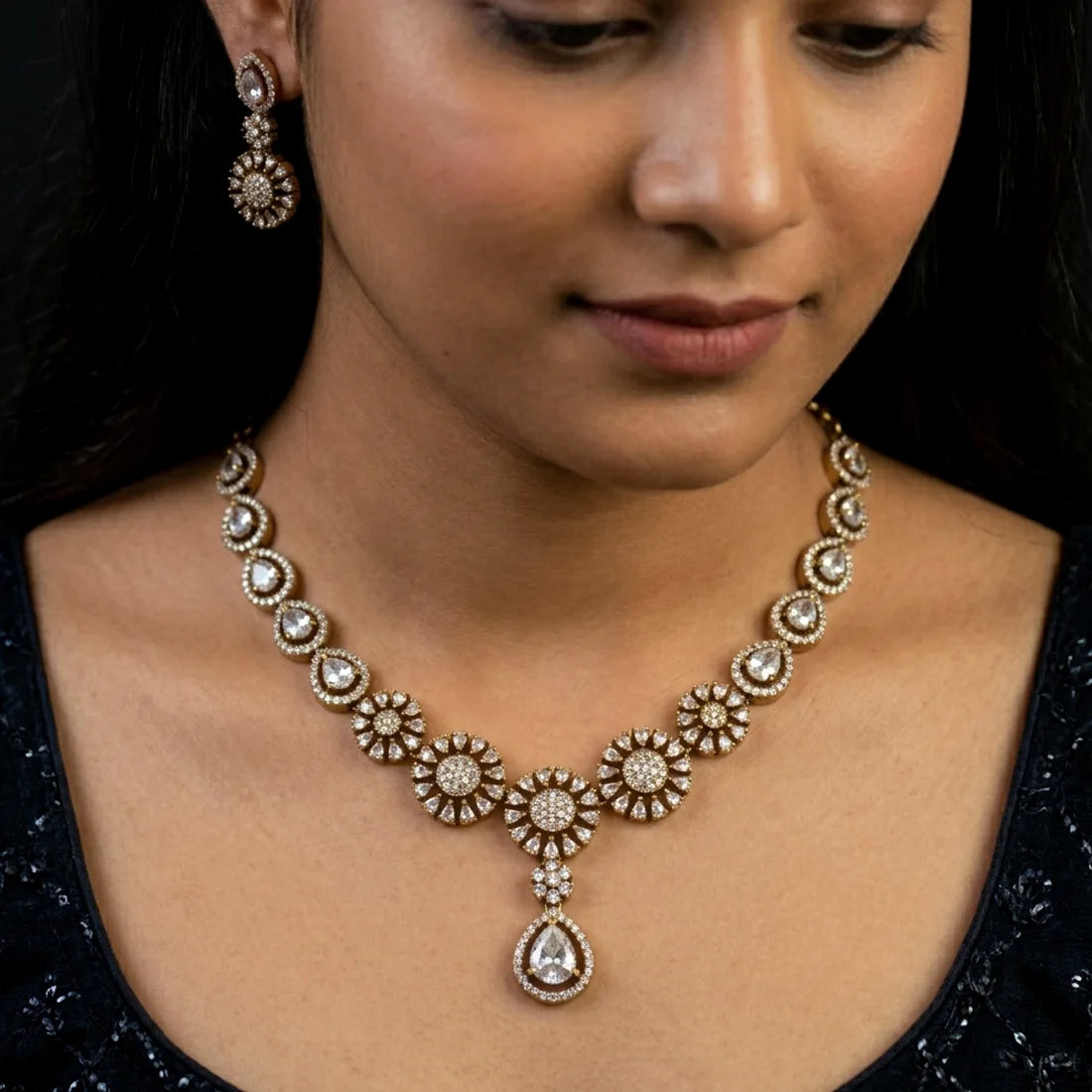 Victorian Party Wear CZ Stone Necklace Set