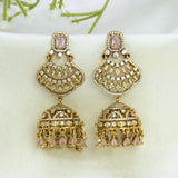 Victorian Pastel Pink CZ Stone Big Jhumka Earrings