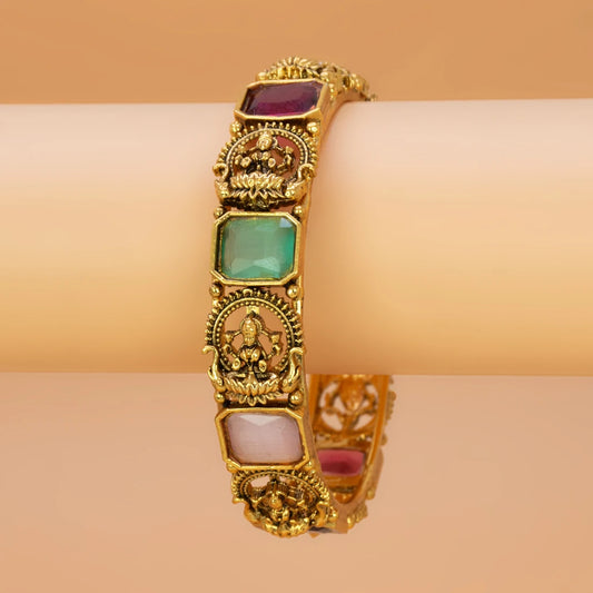 Antique Gold Plated Lakshmi Sufi Pastel Stone Bangle