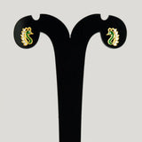 Gold Plated Enamel Peacock Design Stone Ear Studs - CZ