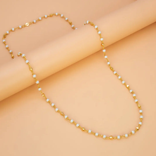 Gold Plated Big Pearl And Golden Beads Mala Chain