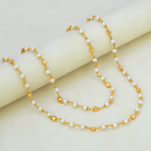 Gold Plated Big Pearl And Golden Beads Mala Chain