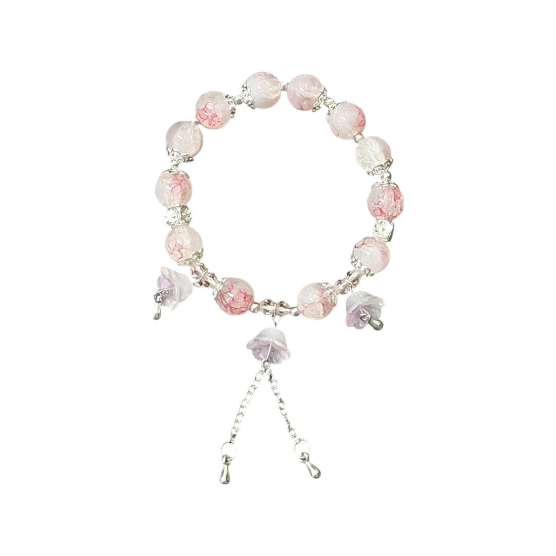 Pink-Crystal-Beaded-Silver-Charms-Bracelet