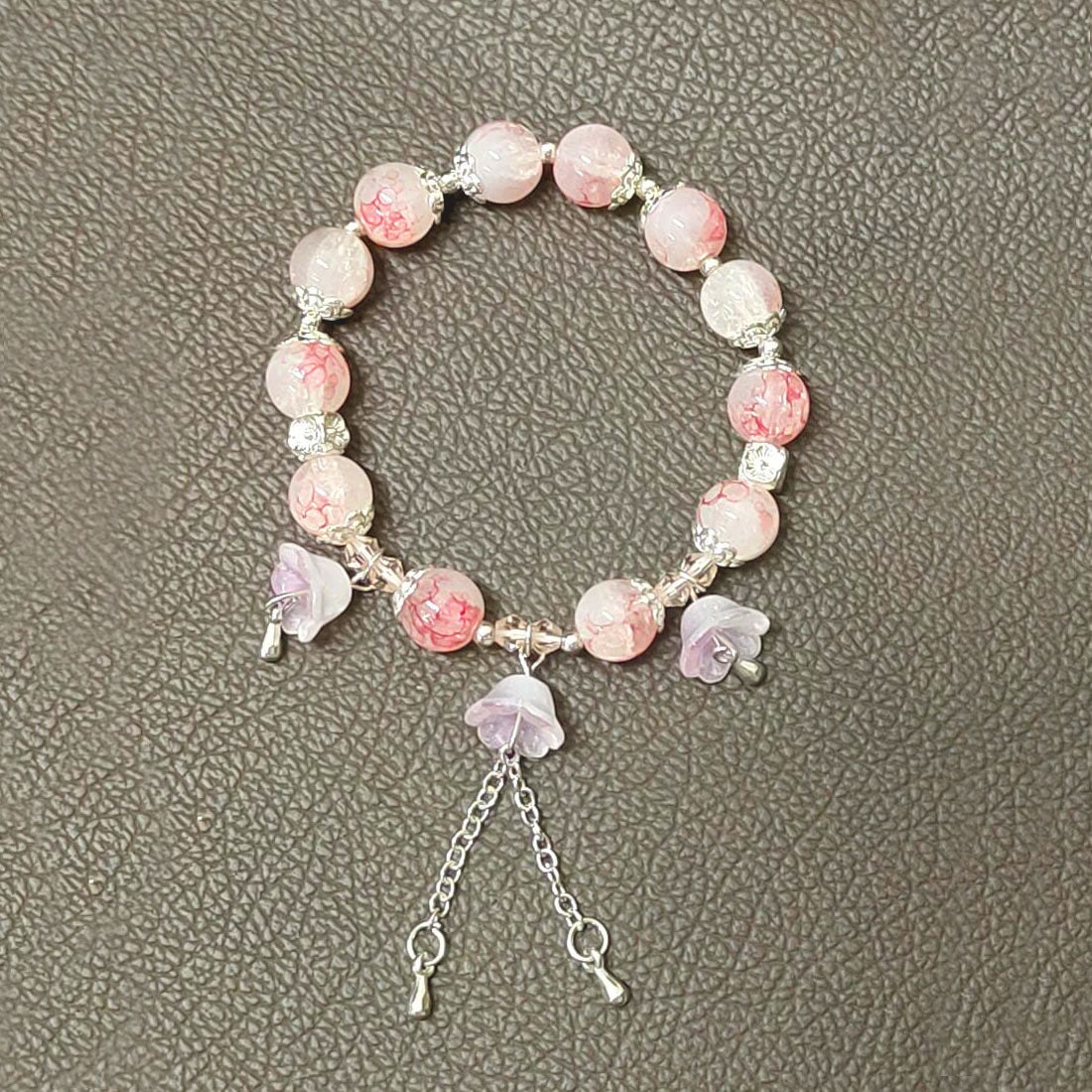 Pink-Crackle-Crystal-Beaded-Floral-Charm-Bracelet