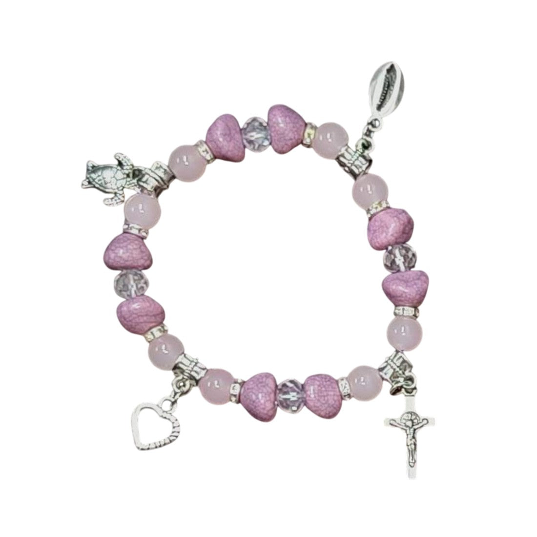 Pink-Crystal-Beaded-Silver-Charms-Bracelet