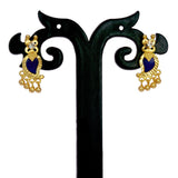 Premium Gold Plated Mango Beads Hanging Ear Studs_Blue