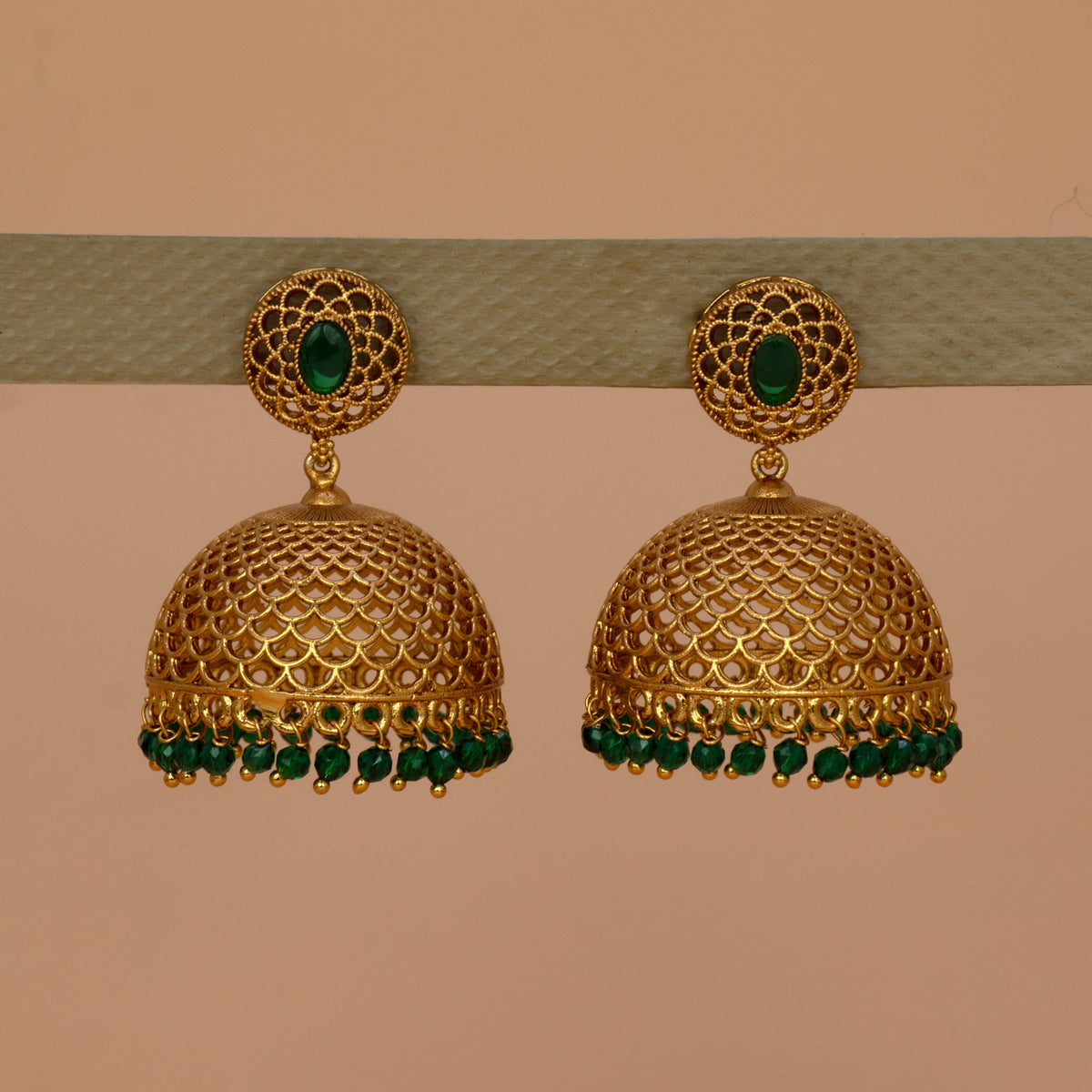 Premium Matte Dome Crystal Drop Jhumka Earrings