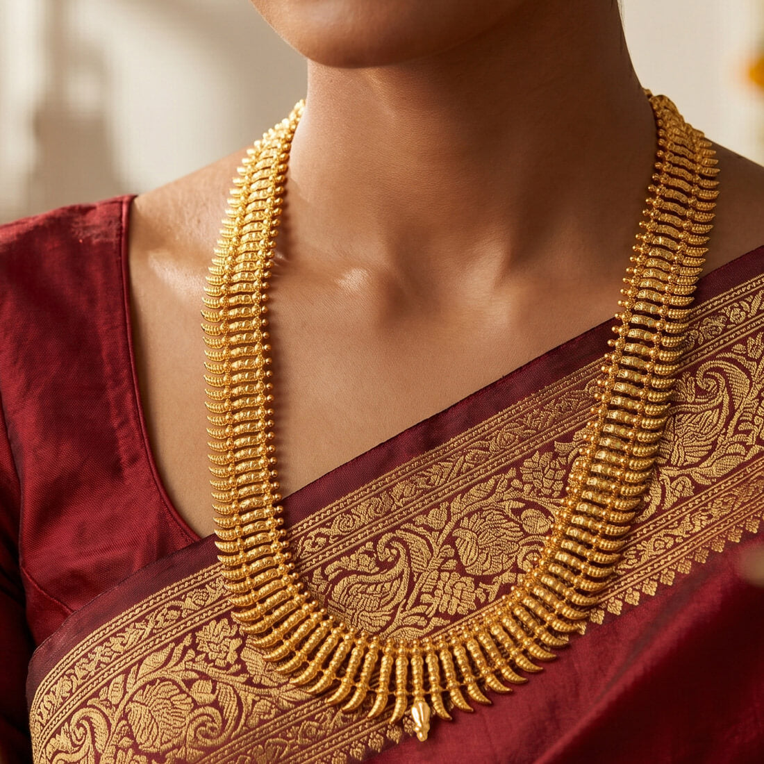 Kerala Traditional Gold Plated Puli Nakham Long Necklace