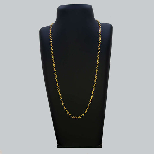Light-Weight Gold Plated Pulimurugan Chain displayed on a black bust, showcasing its elegant round links.
