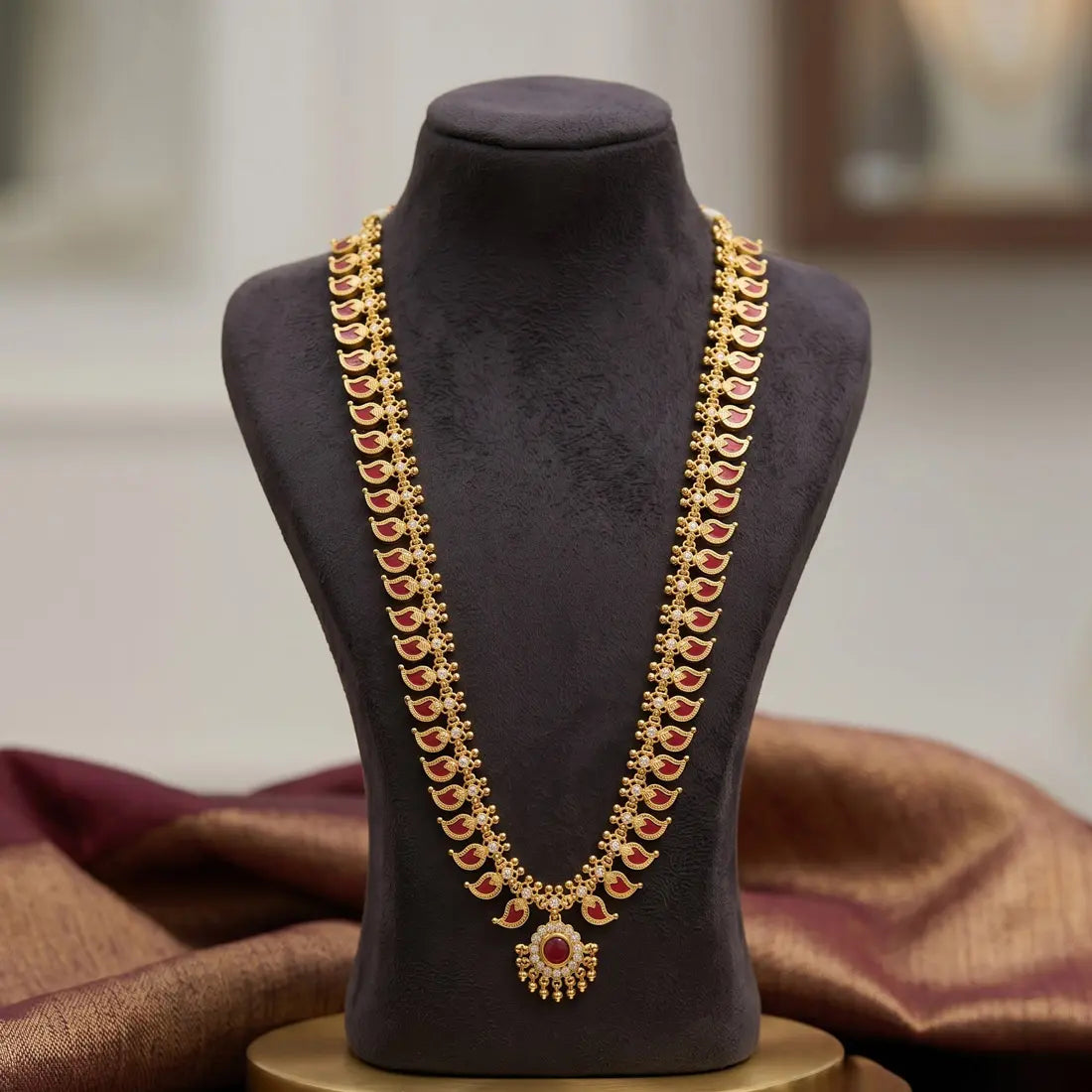 Premium Gold Plated Mango Long Chain - Red