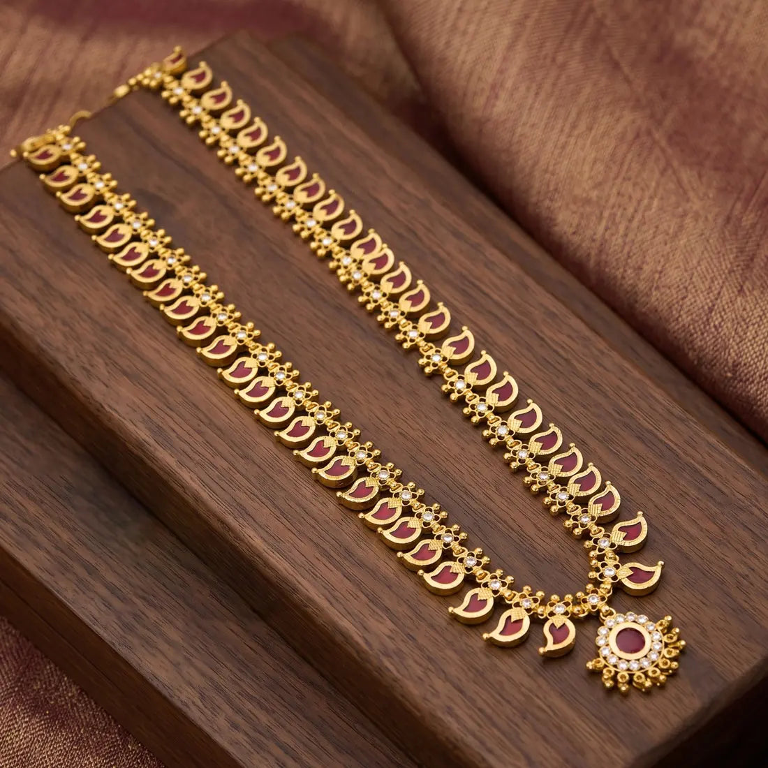 Premium Gold Plated Mango Long Chain - Red