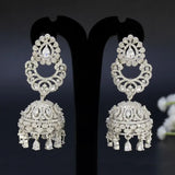 Rhodium-Plated American Diamond Bridal Jhumka Earrings