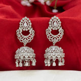 Rhodium-Plated American Diamond Bridal Jhumka Earrings