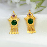 Traditional Gold-Plated Green Enamel Stud Earrings