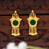 Traditional Gold-Plated Green Enamel Stud Earrings