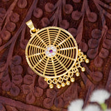 Gold Plated Web Design Floral Ruby CZ Stone Pendant