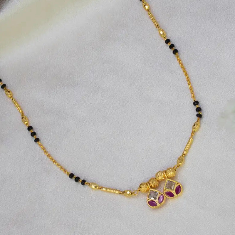 Gold-Plated Dual Pendant Black Bead Mangalsutra 