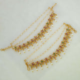 Ruby Emerald CZ Stone Pearl Ear Chain Matti