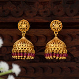 Gold Plated Ruby Red Crystal Hanging Jhumka Earrings
