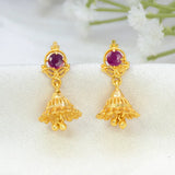 Gold Plated Ruby Stone Small Jhumka Earrings