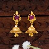 Gold Plated Ruby Stone Small Jhumka Earrings