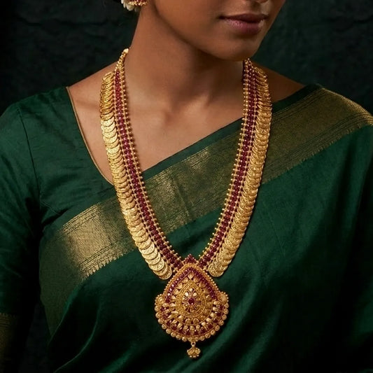 Gold-Plated Stone Lakshmi Kasu Haram Necklace