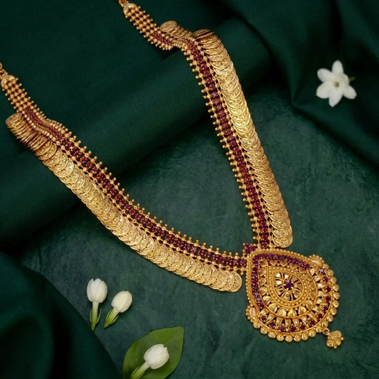 Gold-Plated Stone Lakshmi Kasu Haram Necklace