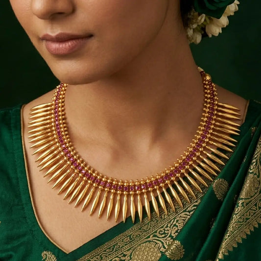 Gold Plated Jasmine Bud Ruby Stone Necklace