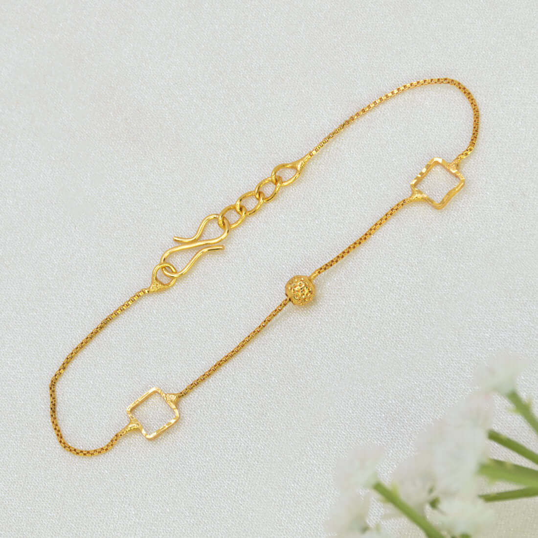 Gold Plated Square Charm Beaded Bracelet