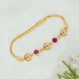 Gold Plated Ruby CZ Heart Stone Bracelet