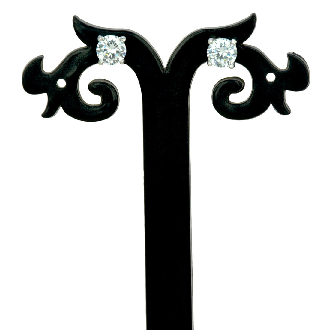 Silver-Tone-CZ-Solitaire-Stud-Earrings-Dmo