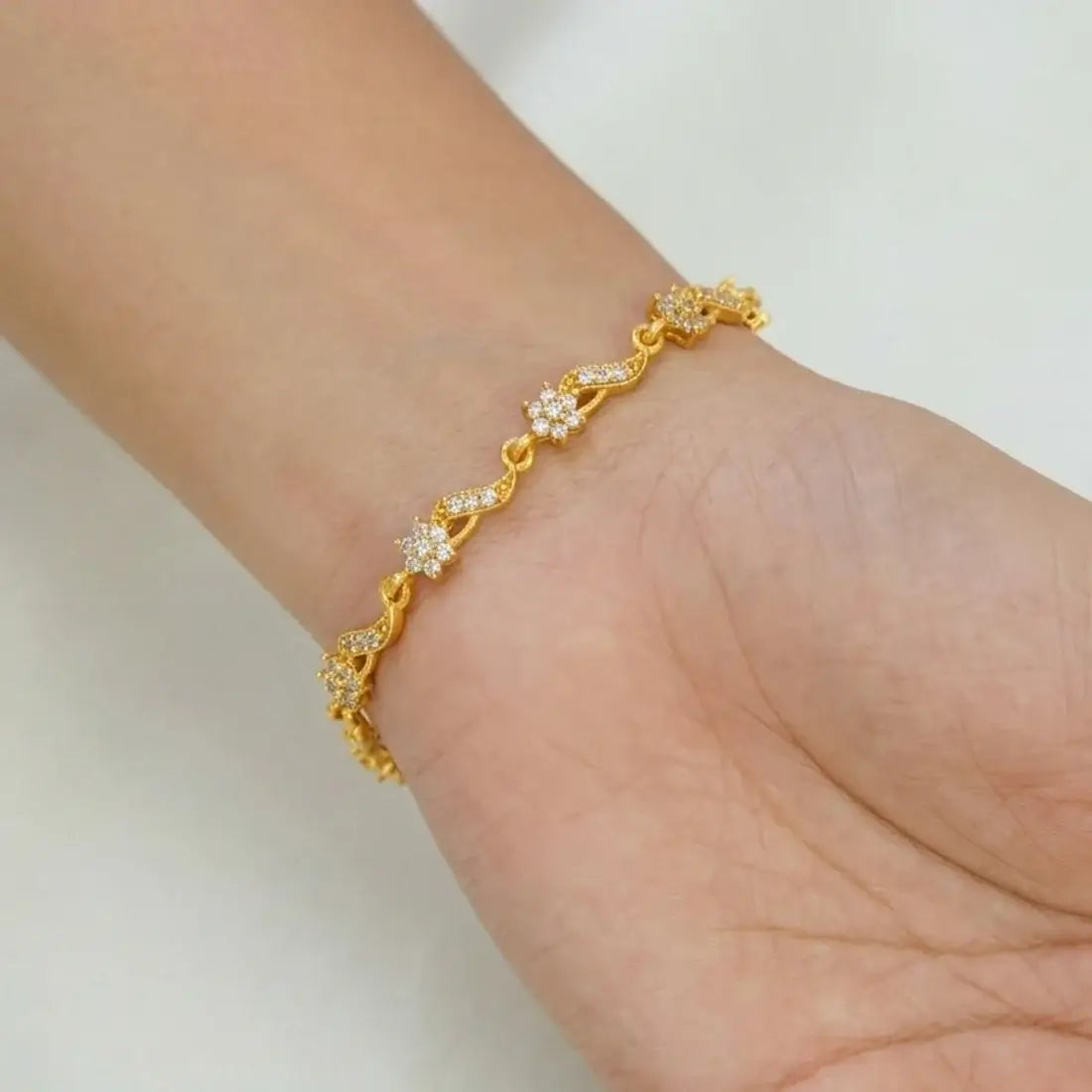 Gold Plated CZ Stone Floral Leaf Bracelet