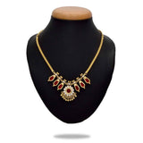 Small Gold Plated Nagapadam Necklace for Girls - 3 Stones Red
