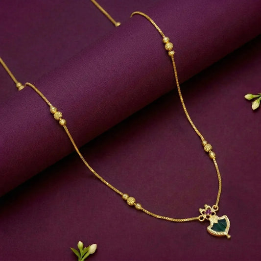 Simple Kerala Golden Beaded Chain Palakka Pendant Necklace