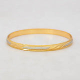 Diagonal Textured Two-Tone Gold & Rhodium Plated Bangle